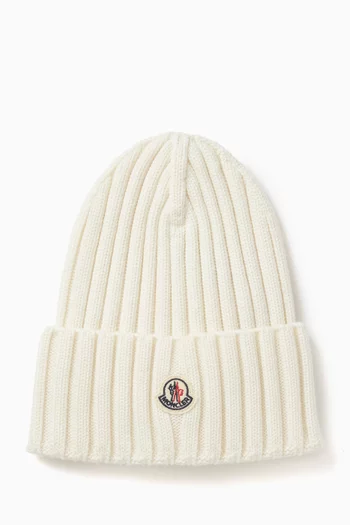 Logo Patch Beanie Hat in Wool