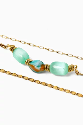 THE SKY AND THE SEA  THE SKY BRACELET IN GOLD PLATED BRASS CHAIN, SELENITE AND HAND MADE GLASS BEAD:Turquoise/Aqua:One Size|218474294