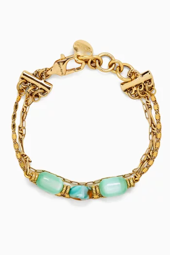 THE SKY AND THE SEA  THE SKY BRACELET IN GOLD PLATED BRASS CHAIN, SELENITE AND HAND MADE GLASS BEAD:Turquoise/Aqua:One Size|218474294