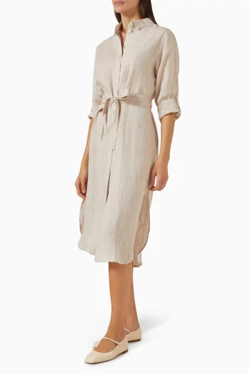 Sicily Belted Shirt Dress in Linen