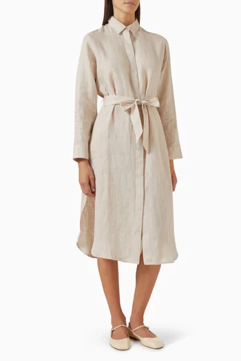 Sicily Belted Shirt Dress in Linen