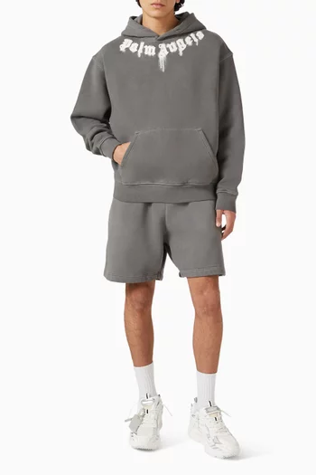 كنزة بغطاء رأس وطبعة شعار الماركة صوف قطني