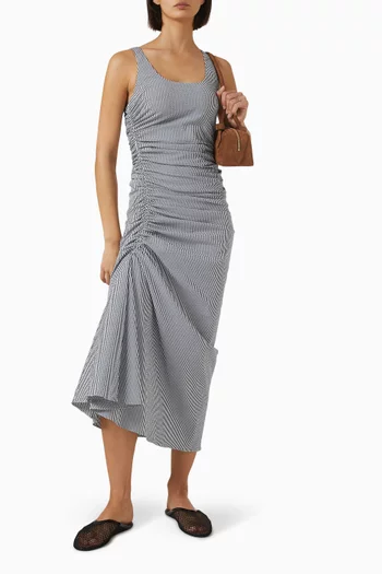 Striped Gathered Midi Dress