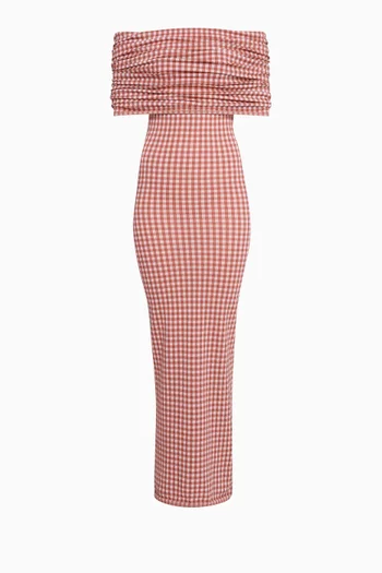 Gingham Off-shoulder Knit Dress