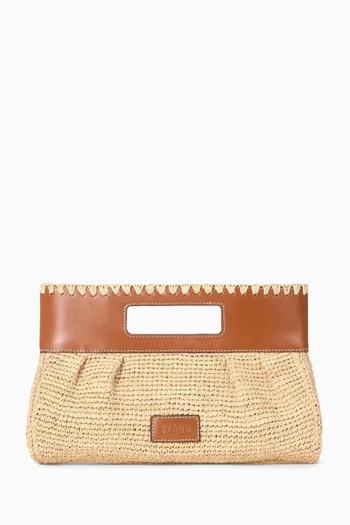 Lena Clutch Bag in Raffia & Leather