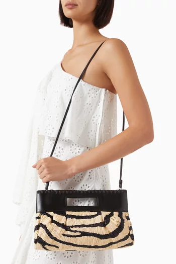 Lena Clutch Bag in Zebra-print Raffia & Leather