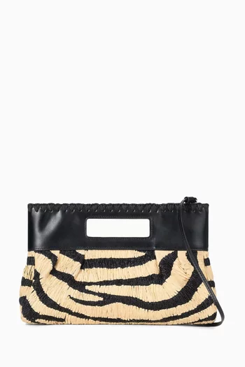 Lena Clutch Bag in Zebra-print Raffia & Leather