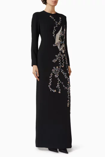 فستان سهرة سيريانا مزين بتطريزات كريب