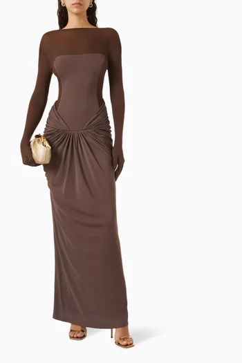 Serena Maxi Dress in Woven Mesh & Interlock Knit