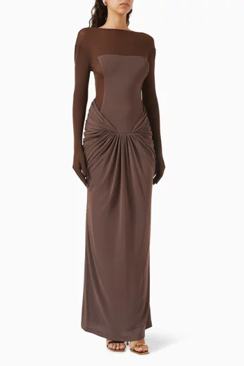 Serena Maxi Dress in Woven Mesh & Interlock Knit