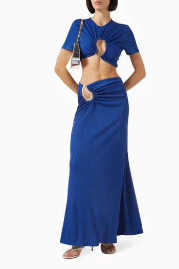 Paisley Ruched Maxi Skirt in Jersey