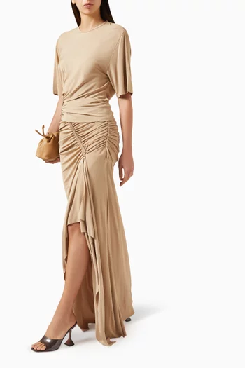 Shibari Ruched Maxi Skirt in Jersey