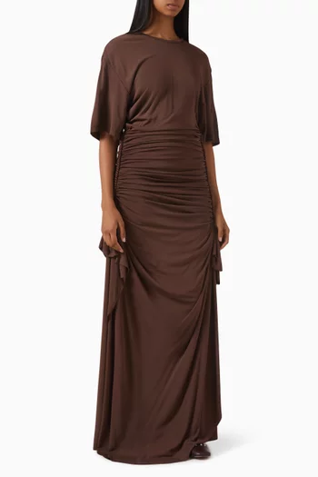 Shibari Ruched Maxi Dress in Jersey