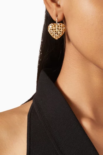Coracao Crystal Heart Earrings in Gold and Silver-plated Metal