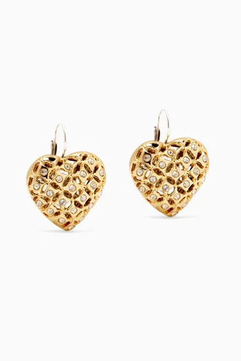 Coracao Crystal Heart Earrings in Gold and Silver-plated Metal