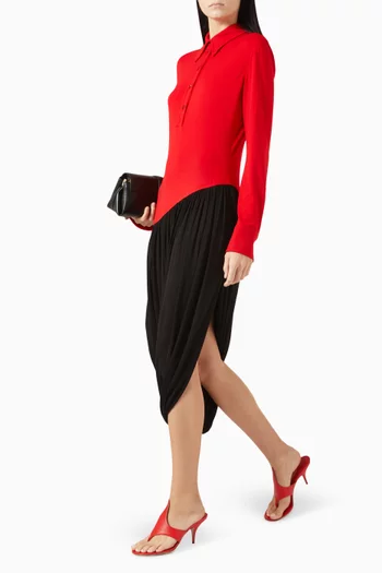 Gathered Skirt Midi Dress in Stretch-viscose