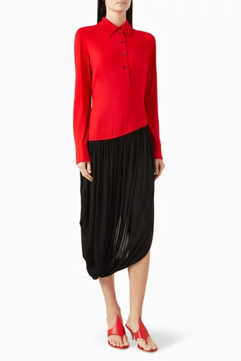 Gathered Skirt Midi Dress in Stretch-viscose