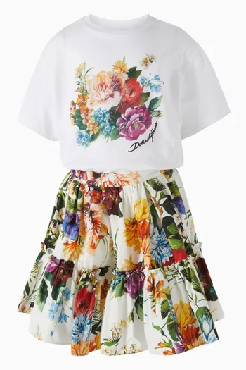 Floral Logo-print T-shirt in Cotton