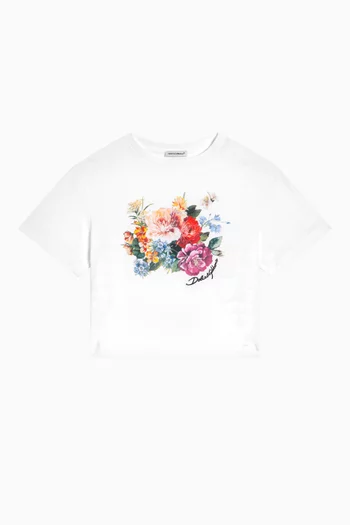 Floral Logo-print T-shirt in Cotton