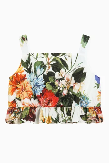 Flower-print Top in Poplin