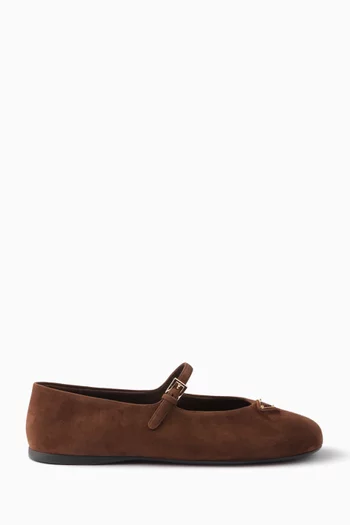 Triangle Logo Ballet Flats in Suede
