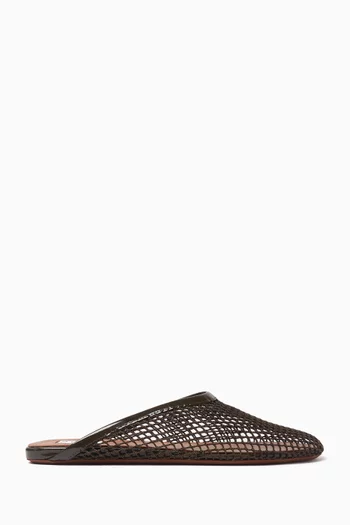 Flat Mules in Mesh & Patent Leather