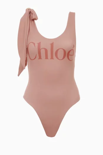 Knotted One-piece Logo Swimsuit