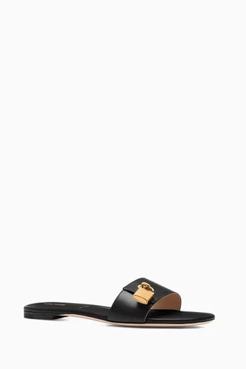 Padlock Slide Sandals in Leather