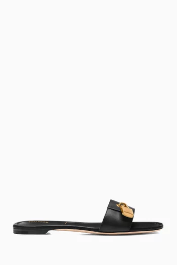 Padlock Slide Sandals in Leather