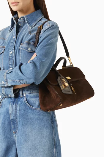 Medium Sicily Long Top-handle Bag in Suede