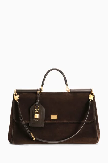 Medium Sicily Long Top-handle Bag in Suede