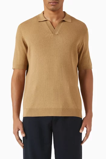 Fine Rib Polo Shirt in Silk-blend