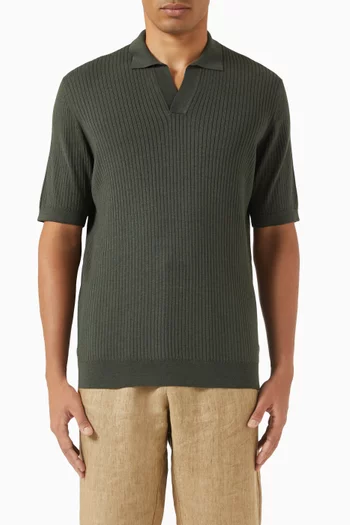 Fine Rib Polo Shirt in Silk-blend
