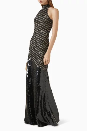 Halterneck Maxi Dress in Lace & Sequins