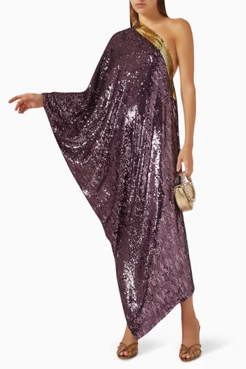 One-shoulder Sequin-embellished Maxi Dress