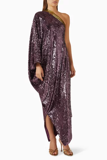 One-shoulder Sequin-embellished Maxi Dress