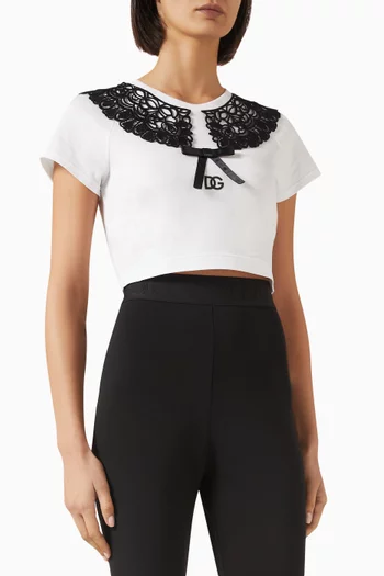 Lace Cropped T-shirt in Cotton-jersey