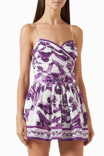 Majolica-print Mini Dress in Cotton-poplin