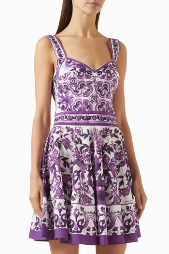 Majolica-print Mini Dress in Cotton-poplin