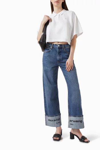 Embroidered Cuff Jeans in Denim