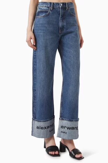 Embroidered Cuff Jeans in Denim