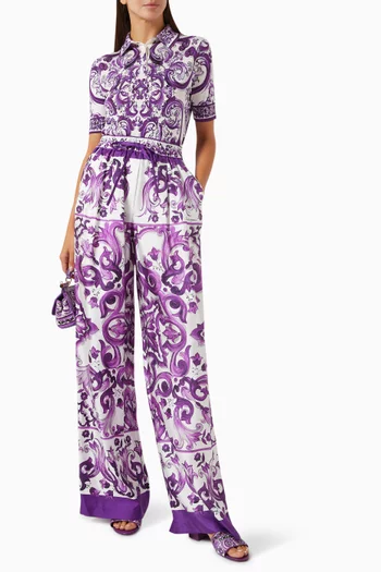 Majolica-print Pants in Silk Twill