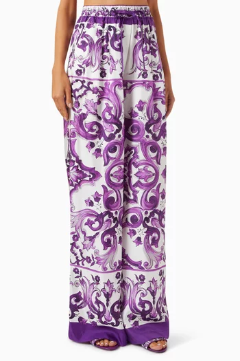 Majolica-print Pants in Silk Twill