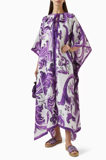 Majolica-print Kaftan in Silk Twill