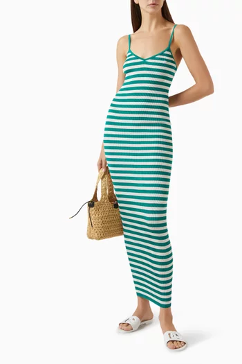 Striped Maxi Dress in Rib-knit Viscose