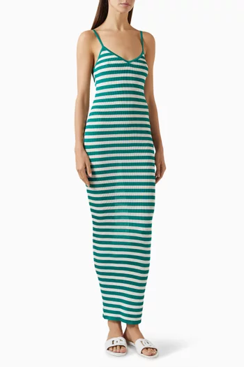 Striped Maxi Dress in Rib-knit Viscose