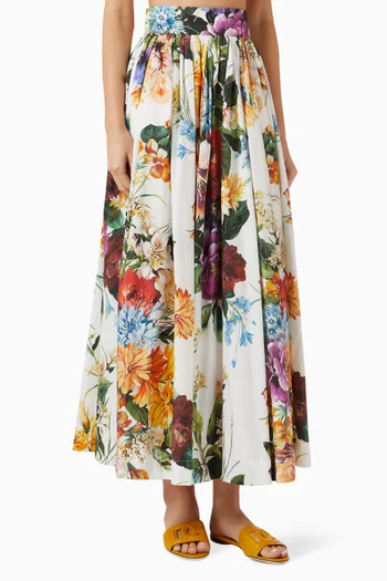 Flower-print Midi Skirt in Cotton