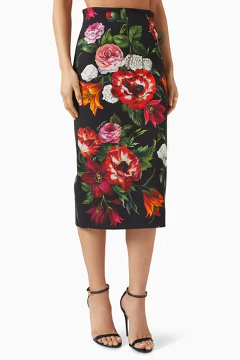 Floral-print Midi Skirt in Cotton-blend