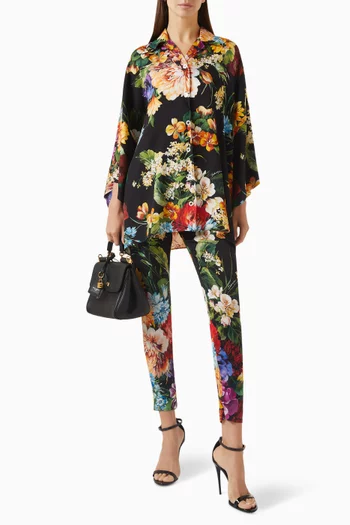 Flower Bouquet-print Shirt in Charmeuse