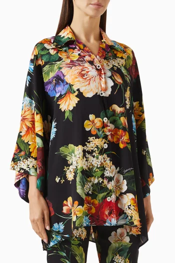 Flower Bouquet-print Shirt in Charmeuse